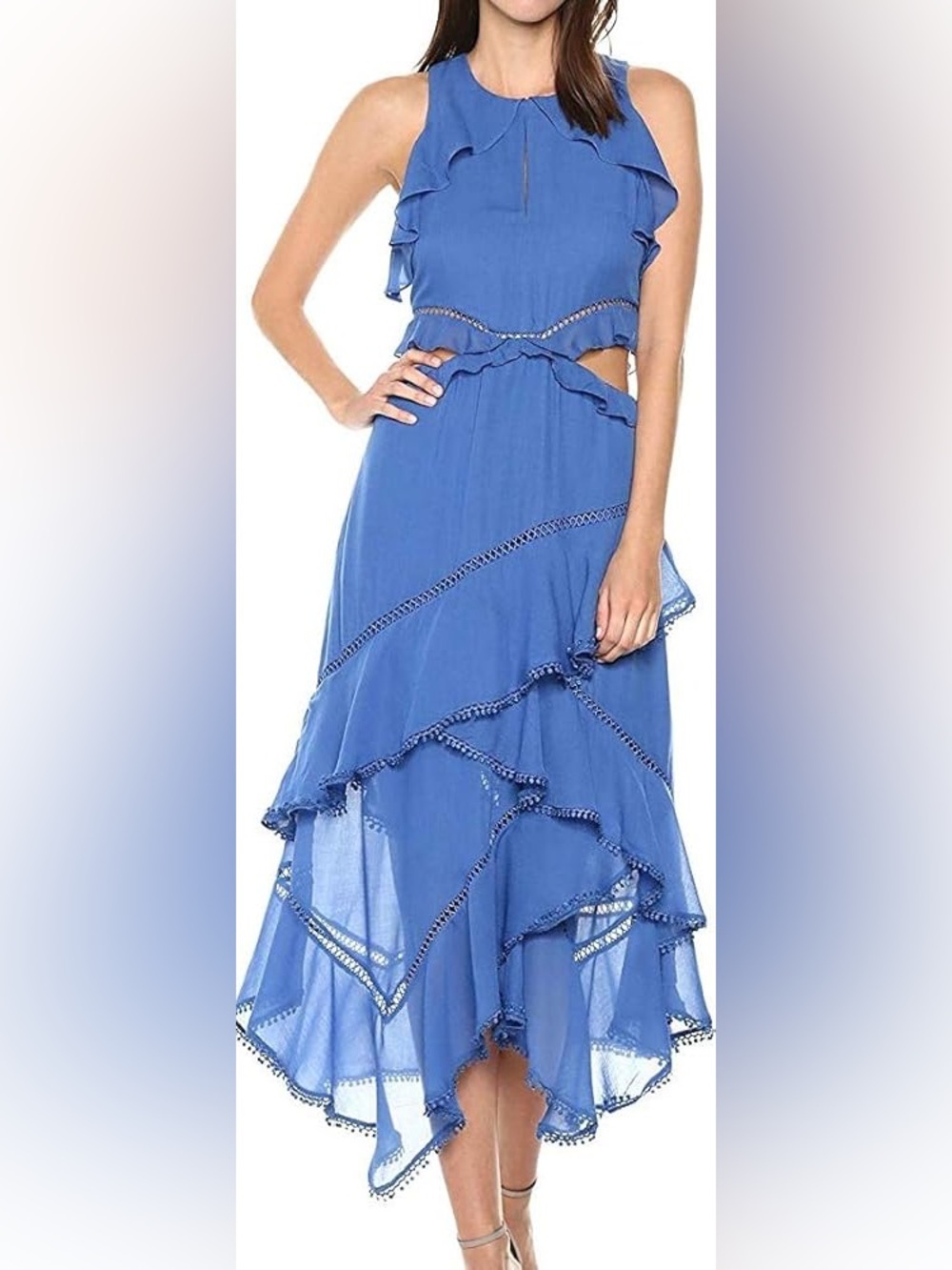 Red Carter Royal Blue Ruffle-Trim Maxi Dress